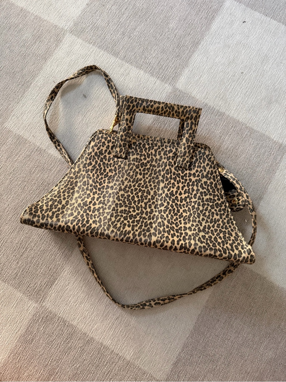 Vintage Leopard Print Structured Top-Handle Bag